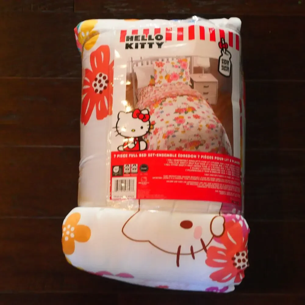 NEW Jay Franco Hello Kitty Floral Full Double Comforter Set 7 Piece Bedding Set